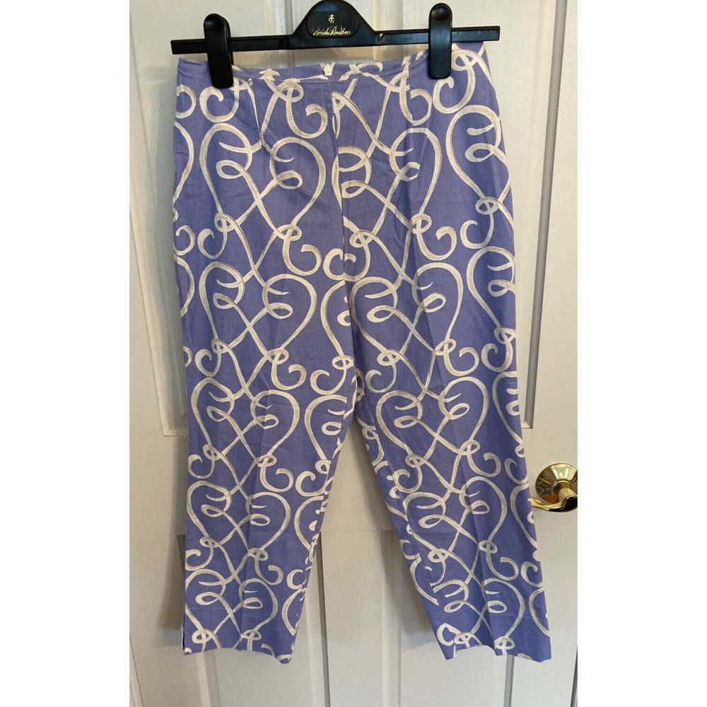 Charlotte Kellogg Palm Beach Periwinkle Cream Print Cropped Pant Womens 4 Small